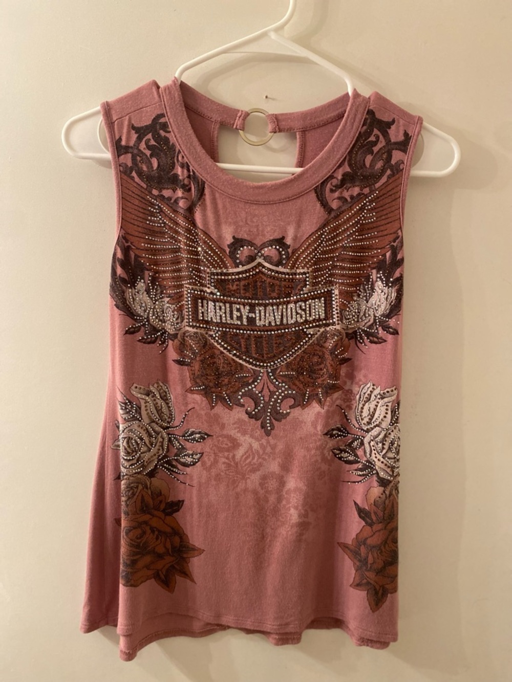 Harley-Davidson Rose Pink Studded Graphic Sleeveless Tank - Picture 3 of 10